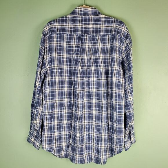 Orvis Men's Blue Plaid Button Up Linen Long Sleeve Shirt Size Medium - Picture 2 of 5